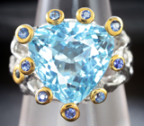 Серебряное кольцо с голубым топазом 14,35 карата и синими сапфирами Серебро 925