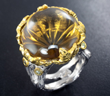 Серебряное кольцо с цитрином авторской огранки 31,4 карата и перидотами Серебро 925