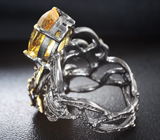 Серебряное кольцо с цитрином 10+ карат, изумрудом, спессартином и родолитом Серебро 925
