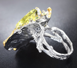 Серебряное кольцо с лимонным цитрином 15,37 карата и цаворитами Серебро 925
