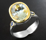 Серебряное кольцо с зеленым аметистом 5,22 карата и синими сапфирами Серебро 925