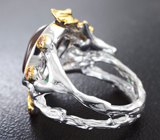 Серебряное кольцо с мексиканским огненным агатом, изумрудом, цитрином и сапфирами
