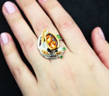 Серебряное кольцо с мексиканским агатом, диопсидами и оранжевыми сапфирами Серебро 925