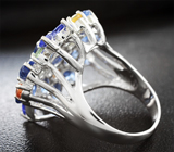Яркое серебряное кольцо с кианитами, разноцветными сапфирами и танзанитами Серебро 925