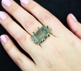 Серебряное кольцо с голубовато-зеленым бериллом 9,27 карата и синими сапфирами Серебро 925