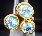 Серебряное кольцо с голубыми топазами 15,31 карата Серебро 925