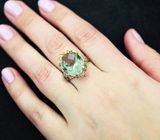 Серебряное кольцо с зеленым аметистом 8,34 карата, оранжевыми и синими сапфирами Серебро 925