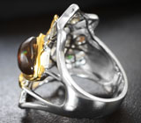 Серебряное кольцо с мексиканским огненным агатом, золотистым сапфиром и диопсидами Серебро 925