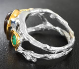 Серебряное кольцо с мексиканским огненным агатом и изумрудом Серебро 925