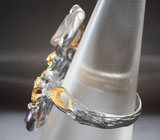 Серебряное кольцо c кристаллическим эфиопскими опалами 3,9 карата, оранжевыми сапфирами, родолитами и цаворитами Серебро 925