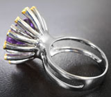 Серебряное кольцо с аметистом 6,49 карата и цаворитами