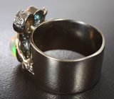 Серебряное кольцо с кристаллическими эфиопскими опалами и самоцветами Серебро 925