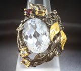 Серебряное кольцо с бесцветным кварцем 11+ карат, цитринами и мозамбикским гранатом Серебро 925