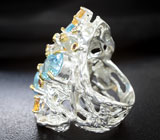 Серебряное кольцо с голубыми топазами, цитринами и родолитами Серебро 925