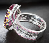 Серебряное кольцо с кабошоном рубеллита 6,67 карата, родолитами и аметистами Серебро 925