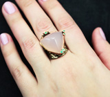 Серебряное кольцо с розовым кварцем 25+ карат и хризопразом Серебро 925