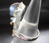 Серебряное кольцо с цветной жемчужиной 24,74 карата, родолитами и аметистами