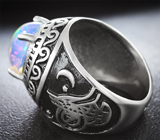 Серебряное кольцо с кристаллическим эфиопским опалом и черной эмалью Серебро 925