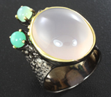Серебряное кольцо с розовым кварцем 28+ карат и хризопразом Серебро 925