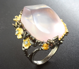 Серебряное кольцо с розовым кварцем, цитрином и сапфирами Серебро 925