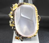 Серебряное кольцо с розовым кварцем, цитрином и сапфирами