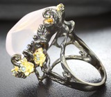 Серебряное кольцо с розовым кварцем, цитрином и сапфирами Серебро 925