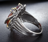 Серебряное кольцо с карнелианом, родолитом и иолитами