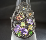 Серебряное кольцо с самоцветами