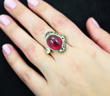 Серебряное кольцо с рубином 14,44 карата, танзанитом и синими сапфирами