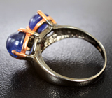 Серебряное кольцо с синими сапфирами 4,81 карата и родолитом