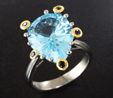 Серебряное кольцо с голубым топазом 8,37 карата и синими сапфирами Серебро 925