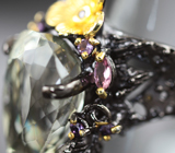 Серебряное кольцо с празиолитом, перидотом, родолитом, цитрином, пурпурно-розовым турмалином и аметистами Серебро 925