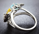 Симпатичное серебряное кольцо с голубым топазом, цитрином, диопсидом и цветной эмалью Серебро 925