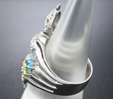Скульптурное серебряное кольцо «Змейка» с самоцветами