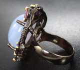 Серебряное кольцо с халцедоном 25+ карат, аметистом, родолитами, цитрином и розовыми турмалинами