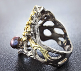 Серебряное кольцо с голубыми топазами и цветным жемчугом Серебро 925