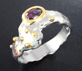 Серебряное кольцо с родолитом и розовым сапфиром