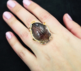 Серебряное кольцо с резным полихромным кварцем 53,28 карата, турмалинами и сапфирами