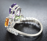 Прелестное серебряное кольцо с аметистом, цитрином и перидотом