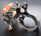 Серебряное кольцо с карнелианом и турмалинами Серебро 925