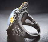 Серебряное кольцо с халцедоном, турмалином и цитрином