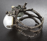 Серебряное кольцо с жемчужиной и зеленым аметистом Серебро 925
