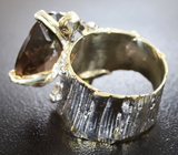 Серебряное кольцо с дымчатым кварцем и цаворитами Серебро 925