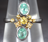 Серебряное кольцо с изумрудами и желтыми сапфирами