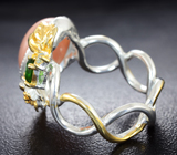 Серебряное кольцо с солнечным камнем, диопсидом и голубым топазом