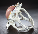 Серебряное кольцо с солнечным камнем, родолитами и аметистами