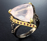 Серебряное кольцо с розовым кварцем 16+ карат и родолитами Серебро 925