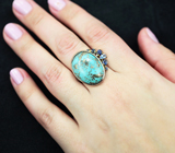 Серебряное кольцо с бирюзой 16,6 карата, танзанитом и синими сапфирами