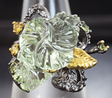 Серебряное кольцо с резным 21+ карат и ограненными зелеными аметистами, голубыми топазами, зеленым и желтыми турмалинами Серебро 925