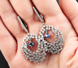 Впечатляющие серебряные серьги с синими сапфирами Серебро 925